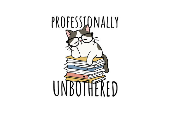  Professionally Unbothered Cat On Books Reading Sublimation Design