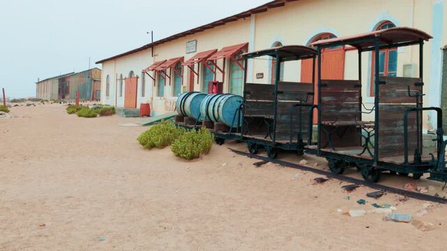Abandoned train in the ghost town of Kolmanskop, Namibia
