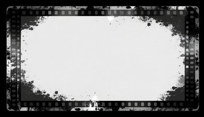 Obraz premium Grunge Film Strip Frame with Splattered Ink Border and Distressed Texture.