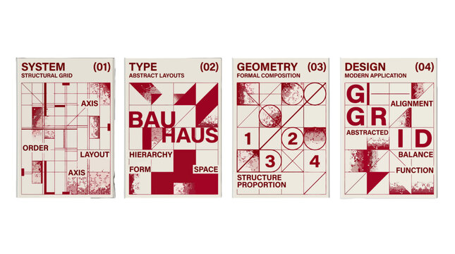 Minimalist Geometric Poster Set Featuring Abstract Grid Layouts and Bauhaus Style Typography for Graphic Design and Web Projects