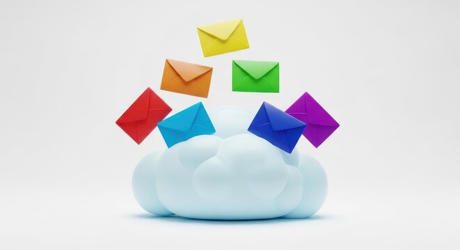Colorful emails flying out of a cloud