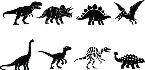 Dinosaur silhouette and vector icon set isolated on white background © MdMenhajul