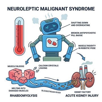 Neuroleptic Malignant Syndrome Cartoon Medical Infographic Illustration