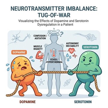 Dopamine and Serotonin Imbalance Medical Cartoon Illustration