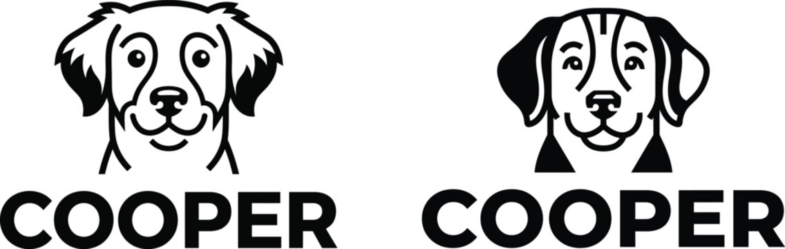 Minimalist black and white dog head logos for branding projects