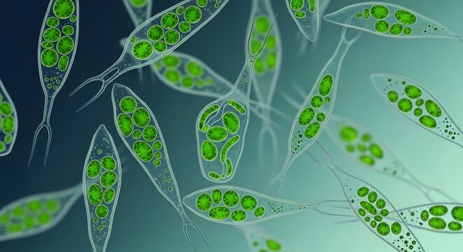 Euglena swimming in microscopic water environment