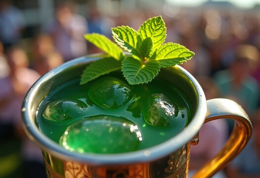 Silver Coffee Cup Mint Julep Summer Horse Race Festivity Vivid Green Reflection