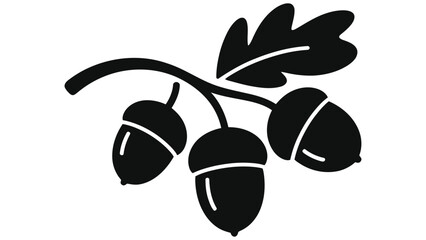 Minimalist Acorn Branch Vector Illustration - Autumn Oak Leaf and Nuts Silhouette Icon, Black and White Fall Nature Graphic for Design © Tanver