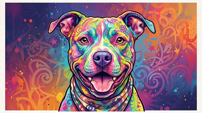 Colorful pixel art pitbull dog with happy expression