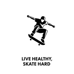 Fototapeta premium Dynamic Skateboarder Silhouette Performing Trick Against White Background