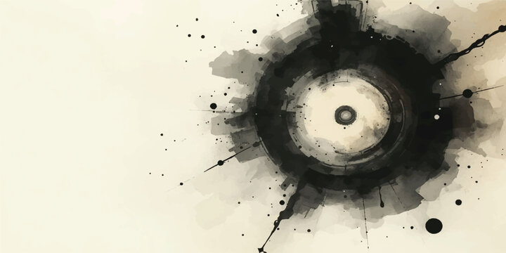 Abstract grunge circle background with vinyl record style music design and black artistic texture shapes