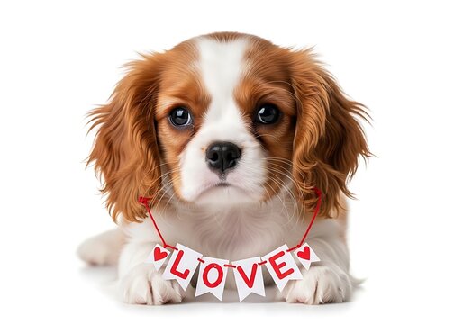 Cute cavalier king charles spaniel wearing love bandana