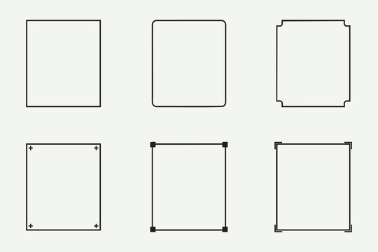 Set of six simple black square frames and borders Vector