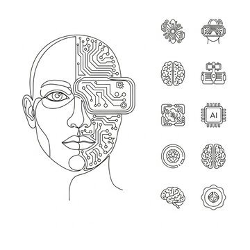 Line art illustration of human brain and neural connections.