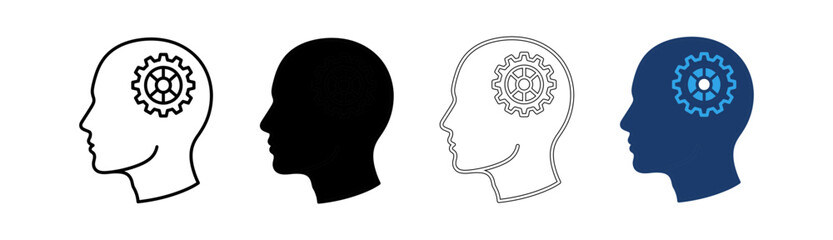 Three human head profiles with brain gears showing thinking and creativity process isolated on transparent background, Vector © Icone king00