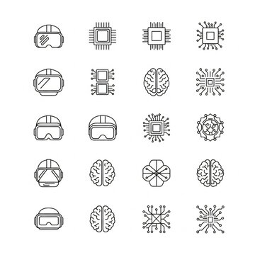 Minimalist circular icons set with various symbols and patterns.