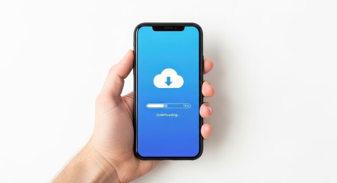 Hand holding smartphone with cloud storage login screen