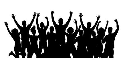 Fototapeta premium 4th July, Independence day of America. Black silhouettes, happy people, raised hands, celebration, group joy, vector icons vector