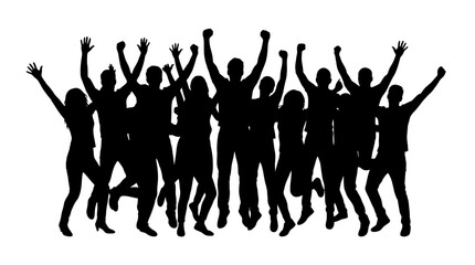 Fototapeta premium 4th July, Independence day of America. Black silhouettes, happy people jumping, celebration icons, joyful crowd graphics vector