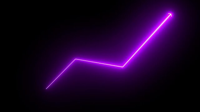 neon purple color business rising arrow animation. success business concept