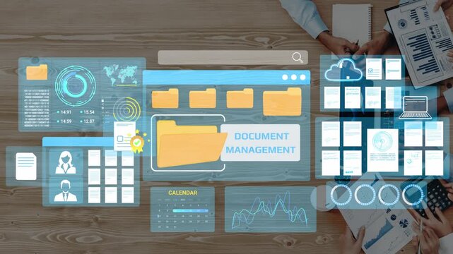 Digital Interface for Document Management Concept with Data Visualization, Charts, and Collaborators Working on Organizational Strategy. Entropy.
