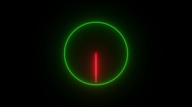 neon red color clock icon, 24 Hour Day Fast Speed. analog clock isolated animated on black background