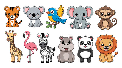 Obraz premium Cute funny cartoon animal collection set of pets and zoo animals vector illustration