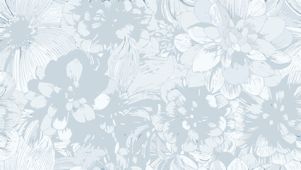 Fototapeta premium Delicate dahlia floral ornament a light blue vector pattern with repeating botanical shapes