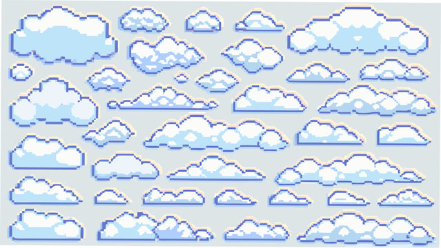 Pixelated cloud formations a vector pattern with light blue and white shades 8 bit