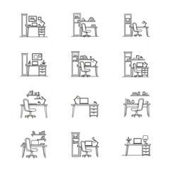 Naklejka premium Minimalist line art collection of furniture and home decor items.