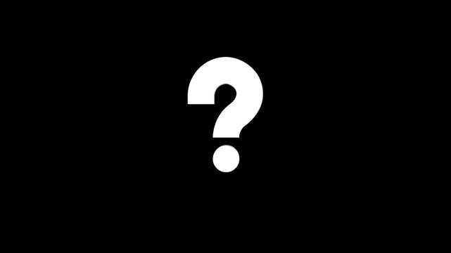 Cartoon comic questions marks flying animated on black screen background. 3D Question mark animation on chroma key glowing white effect, bright symbol of curiosity, mystery, and inquiry animation. 4k