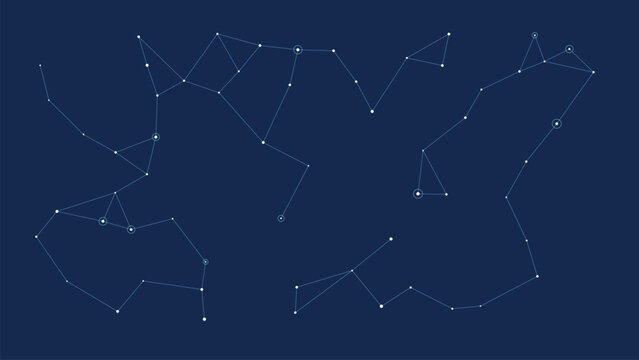 Abstract particle constellation network on dark blue background