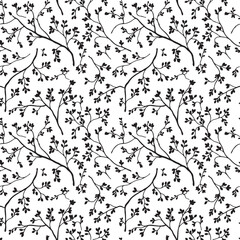 Fototapeta premium Seamless pattern with black floral branches and leaves on a simple surface