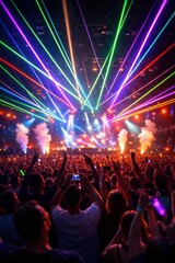 Vibrant concert with colorful lasers.