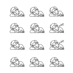 Nine black and white sheep head illustrations in a grid. © pdona