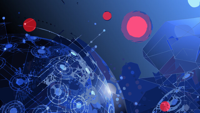 Abstract network visualization with interconnected nodes and glowing red spheres vector illustration digital