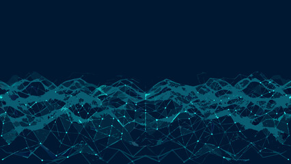 Abstract polygonal landscape with interconnected nodes a teal vector illustration on a dark background © Sujit