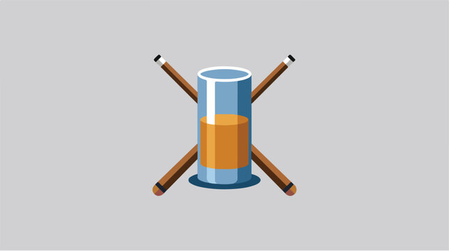 Billiard cues and glass on table