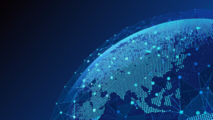 Dotted globe with connecting lines a futuristic vector illustration on a dark blue background © Sujit