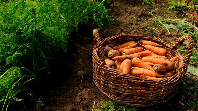 Carrot harvest in the garden. Selective focus.