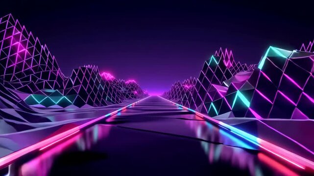 Abstract 3D wireframe animation with dynamic geometric shapes