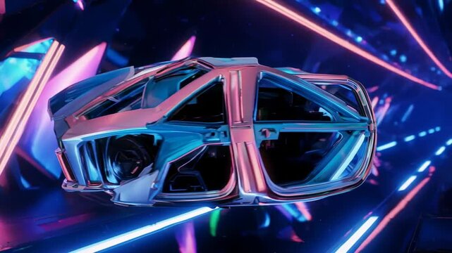 Abstract 3D wireframe animation with glowing geometric shapes