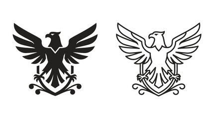 Fototapeta premium Eagle With Floral Ornament Black And White Vector Illustration