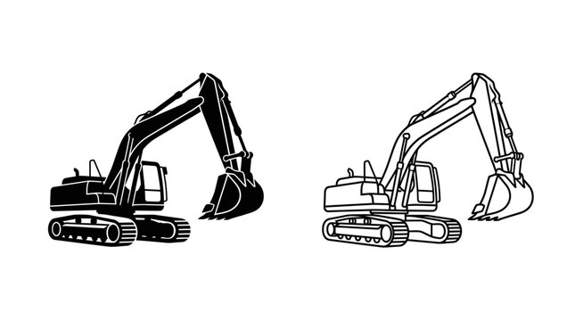 Excavator Line Art Two Views On White Background