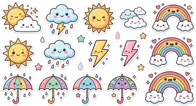 Colorful cartoon weather stickers