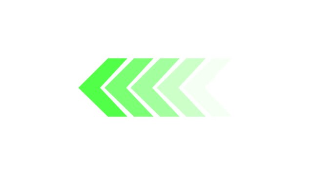 Green chevron arrows progressing across white background horizontal composite footage