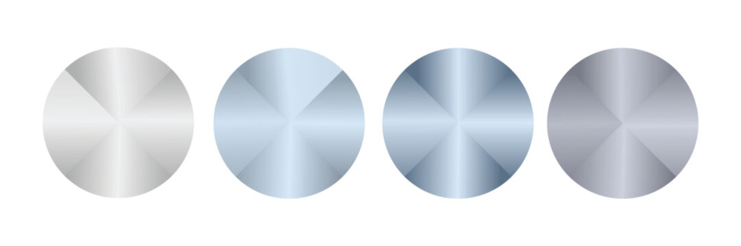 Four metal circle icons with blue and silver conic gradients. eps 10