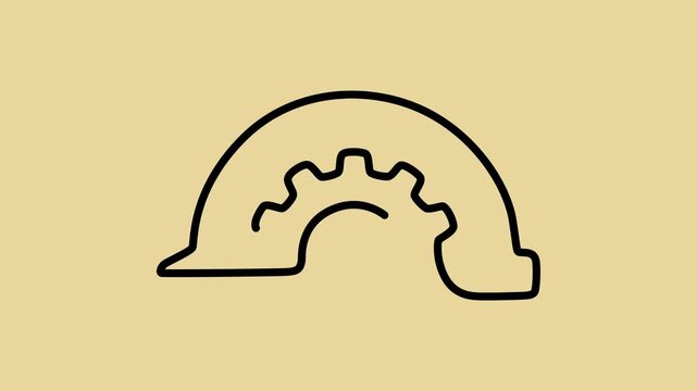 Hardhat with Gear Symbol animation continuous line drawing, Minimalist Continuous Line Art of Safety Helmet Emphasizing Protective Gear, Yellow Industrial Safety Helmet One Line Vector Illustration.