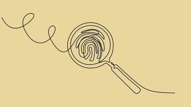 Magnifying Glass Reveals Dark Fingerprint Detail animation continuous one line drawing, Vector illustration of magnifying glass with fingerprint video. magnifying glass examining a unique fingerprint.