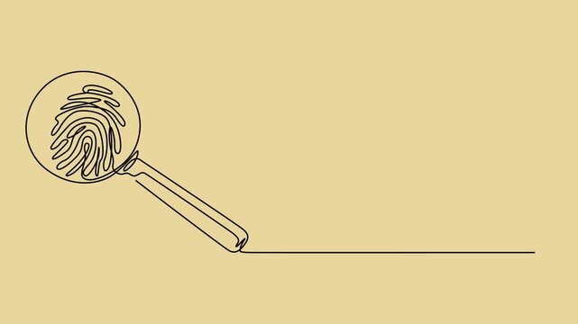 Magnifying Glass Reveals Dark Fingerprint Detail animation continuous one line drawing, Vector illustration of magnifying glass with fingerprint video. magnifying glass examining a unique fingerprint.